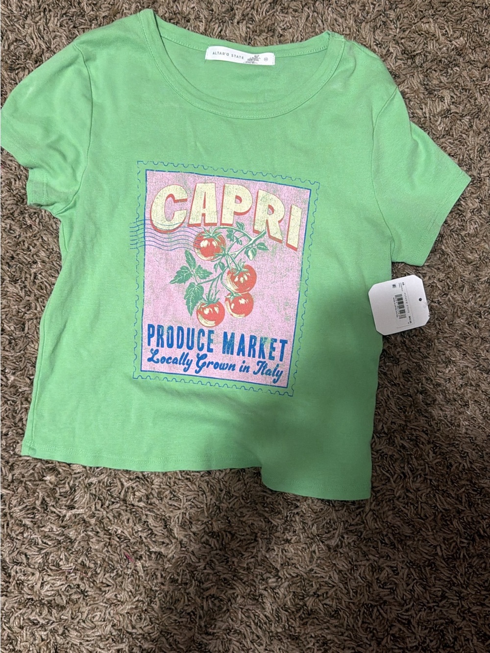 Altar'd State "Capri Produce Market" Green Graphic Tee medium